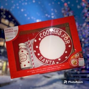 Santa's Cookies Set 4 pieces; plate, milk jug, straw, and Christmas wishes Note